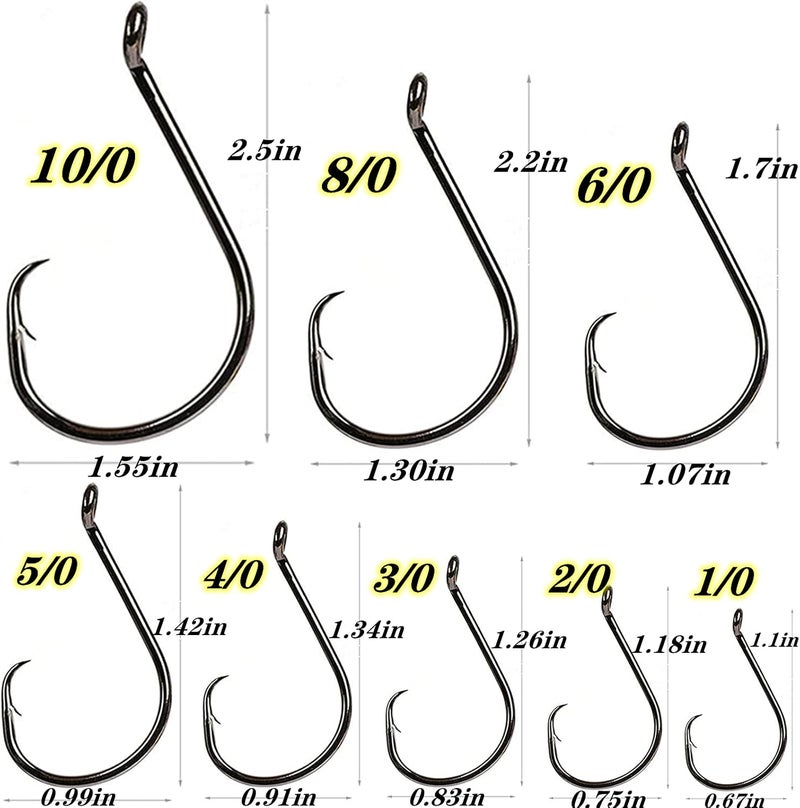 DAMIDEL 200Pcs/Box（Size:10/0... to...1/0 Strong Octopus Fishing Hooks, Forged Steel/Barded Design, Off-Set Point/Closed Eye, Strong/Sturdy, 10/0 8/0 6/0 5/0 4/0 3/0 2/0 1/0 Mixed Packaging - Image 5